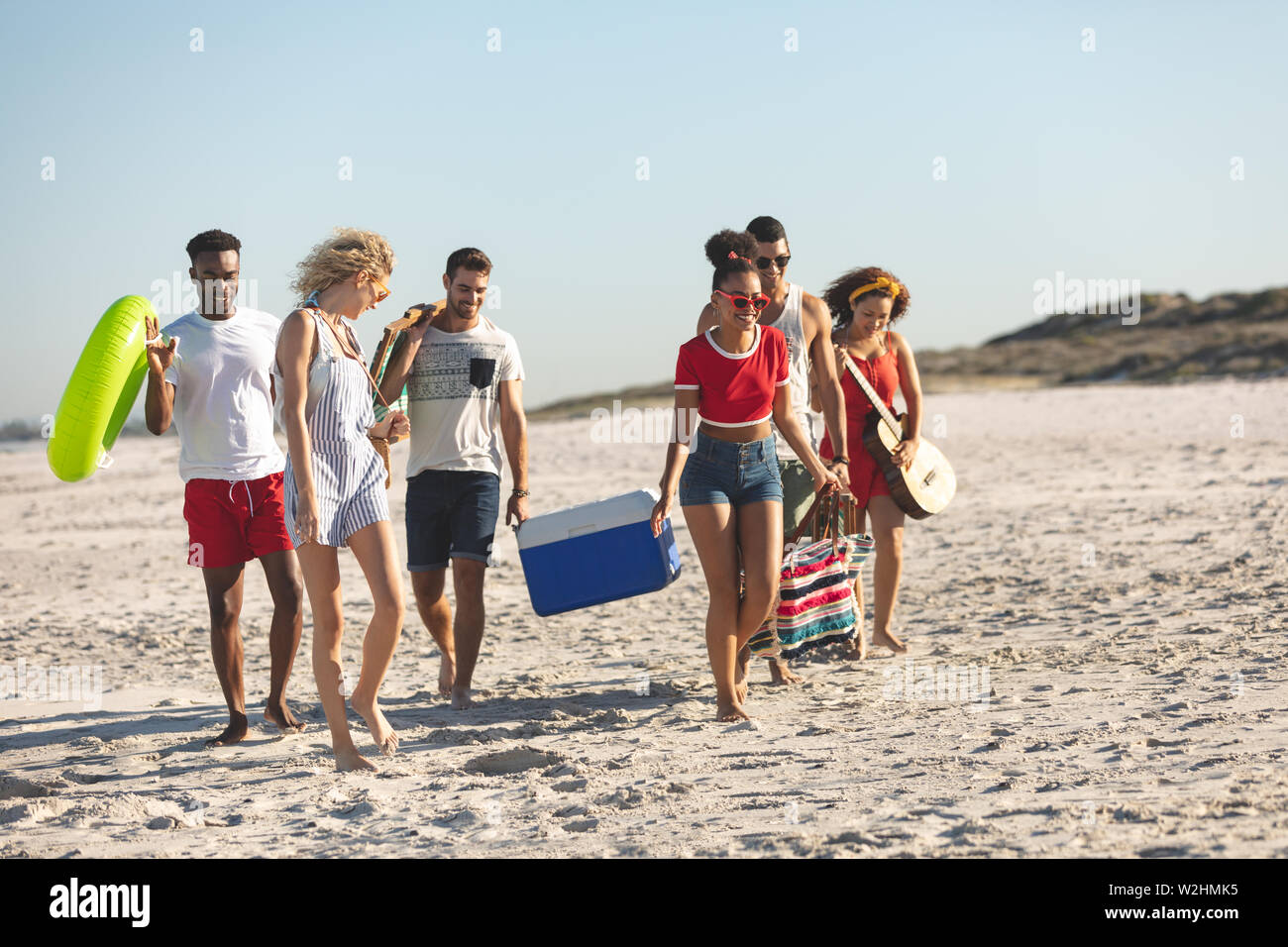 Group of friends walking together on the beach Stock Photo - Alamy