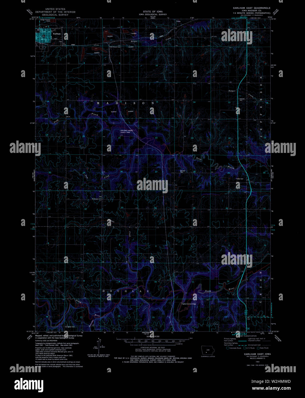 USGS TOPO Map Iowa IA Earlham East 174580 1983 24000 Inverted Restoration Stock Photo Alamy