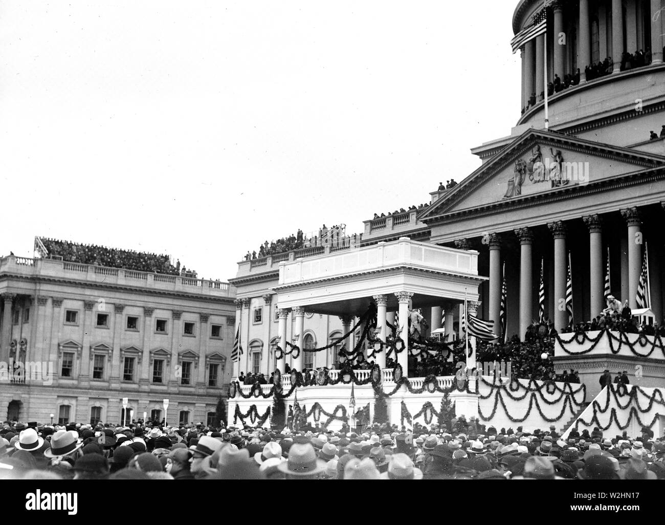 Franklin Roosevelt First Inaguration: Podium at U.S. Capitol, Washington, D.C   March 4, 1933 Stock Photo