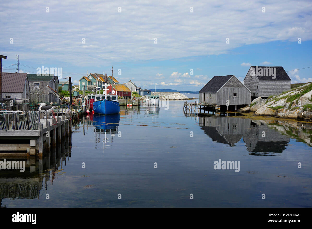 Boats moored in Peggy's Cove, Nova Scotia Stock Photo