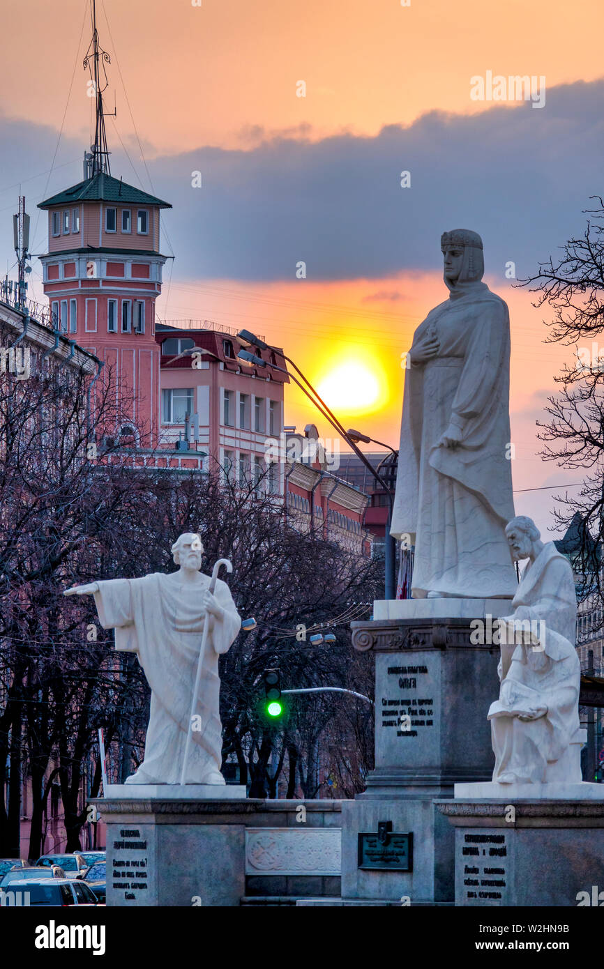 Princess Olga Monument at sunset, Kiev, Ukraine Stock Photo