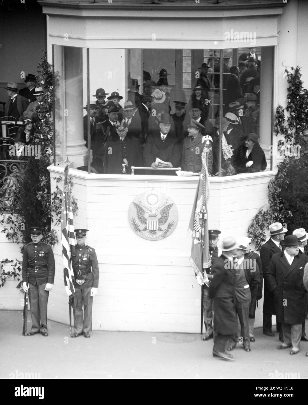 Franklin D. Roosevelt - Franklin D. Roosevelt inauguration. Parade viewing stand. Washington, D.C. March 4, 1933 Stock Photo