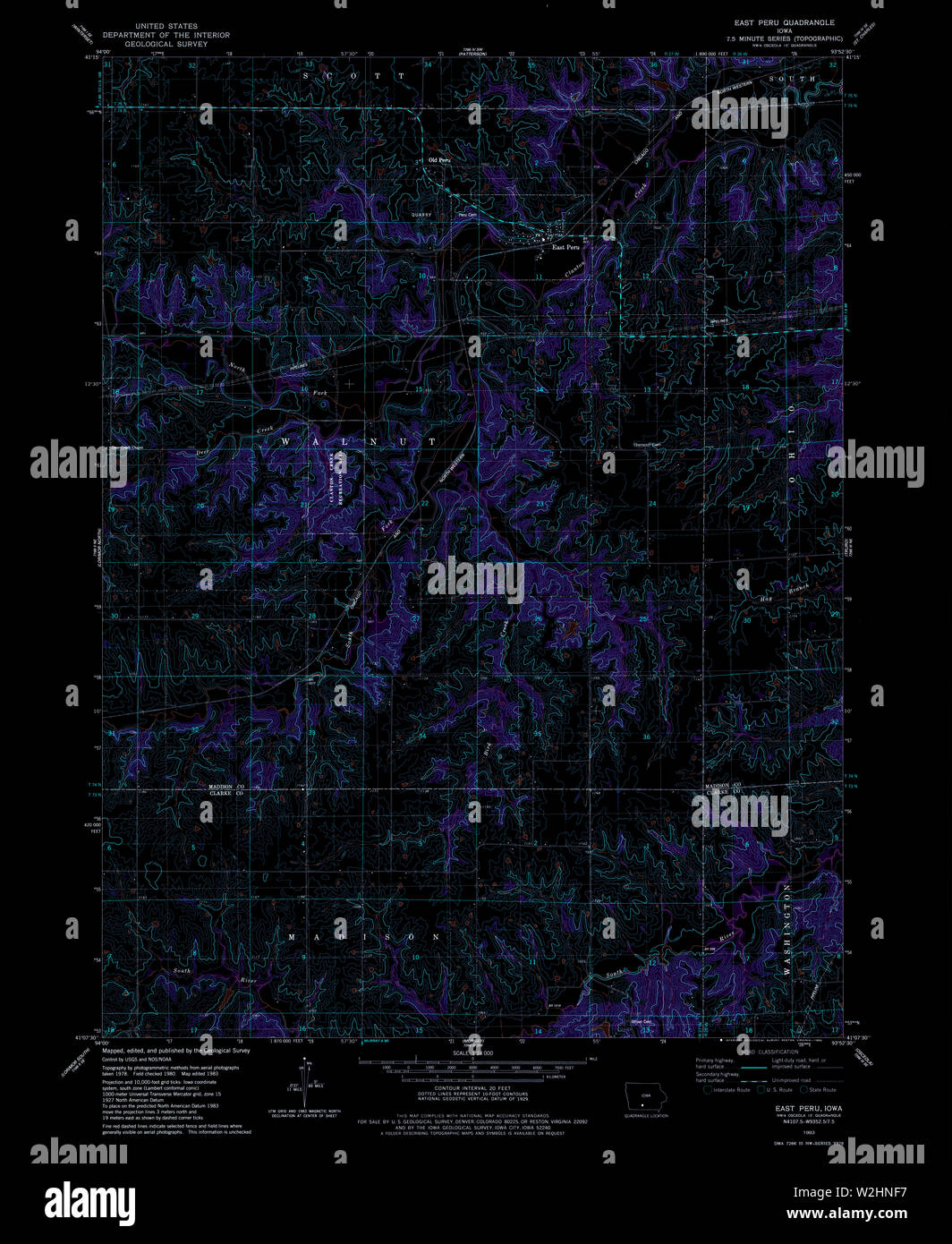 USGS TOPO Map Iowa IA East Peru 174592 1983 24000 Inverted Restoration