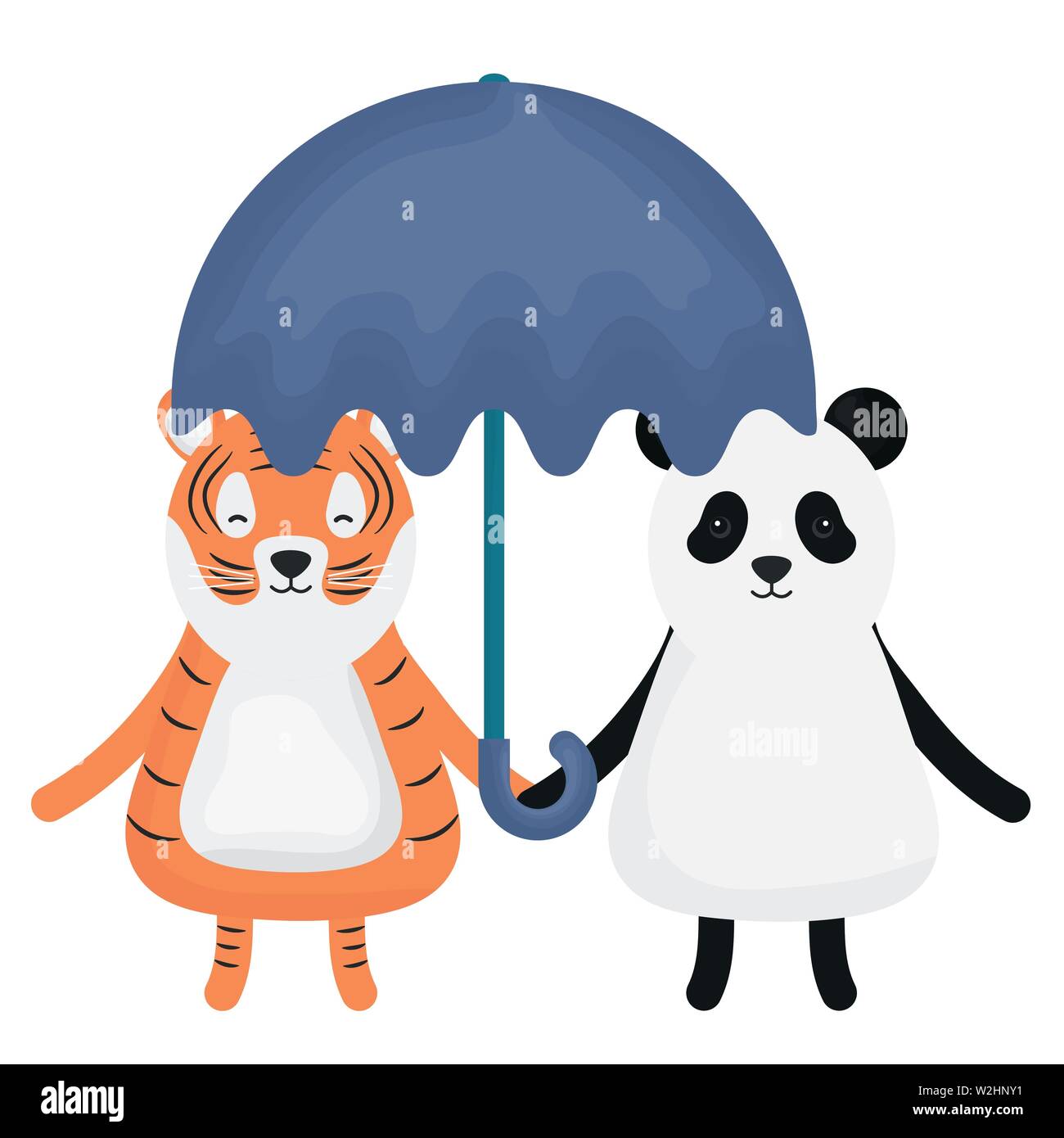 cute tiger and bear panda with umbrella childish characters vector ...