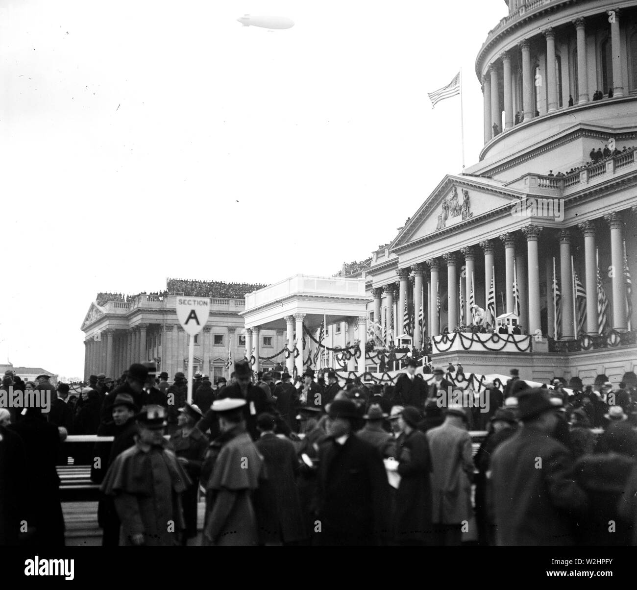 Franklin Roosevelt First Inaguration:  Podium at U.S. Capitol, Washington, D.C.  March 4, 1933 Stock Photo