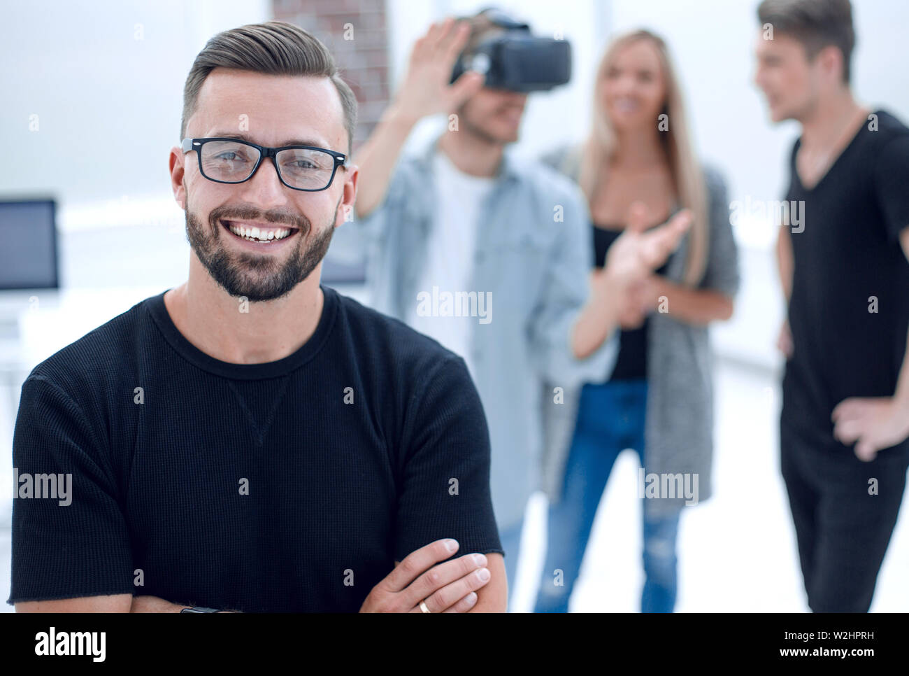 male software programmer testing a new app Stock Photo