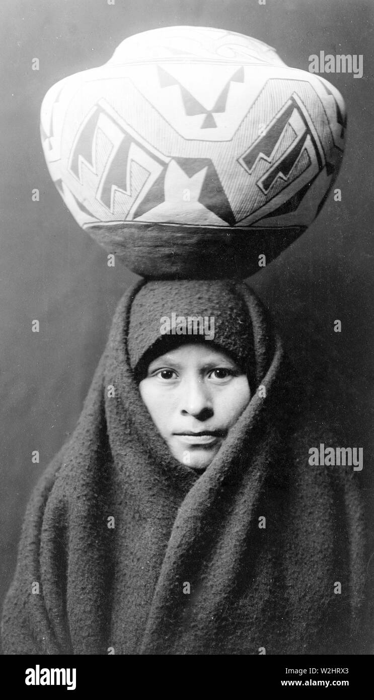 Edward S. Curtis Native American Indians - Zuni girl with pottery jar ...