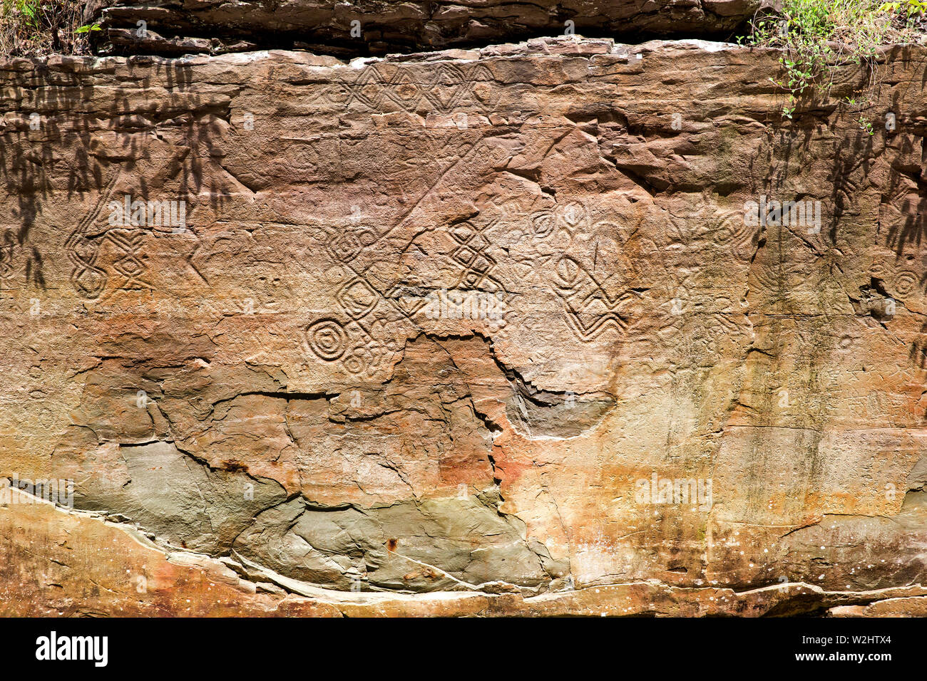 Pictures and inscriptions on the rock wall at the foot of Naegokcheon Stream, Dudong-ri, Ulju-gun, Ulsan, Korea Stock Photo