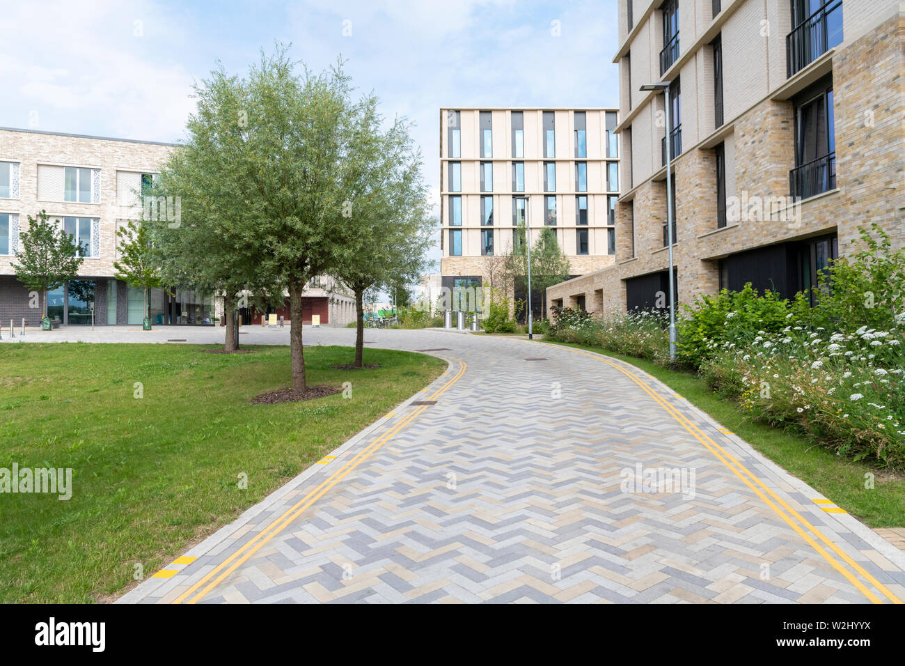 Houses and open spaces with footpaths at Eddington Cambridge UK a new development or district in
