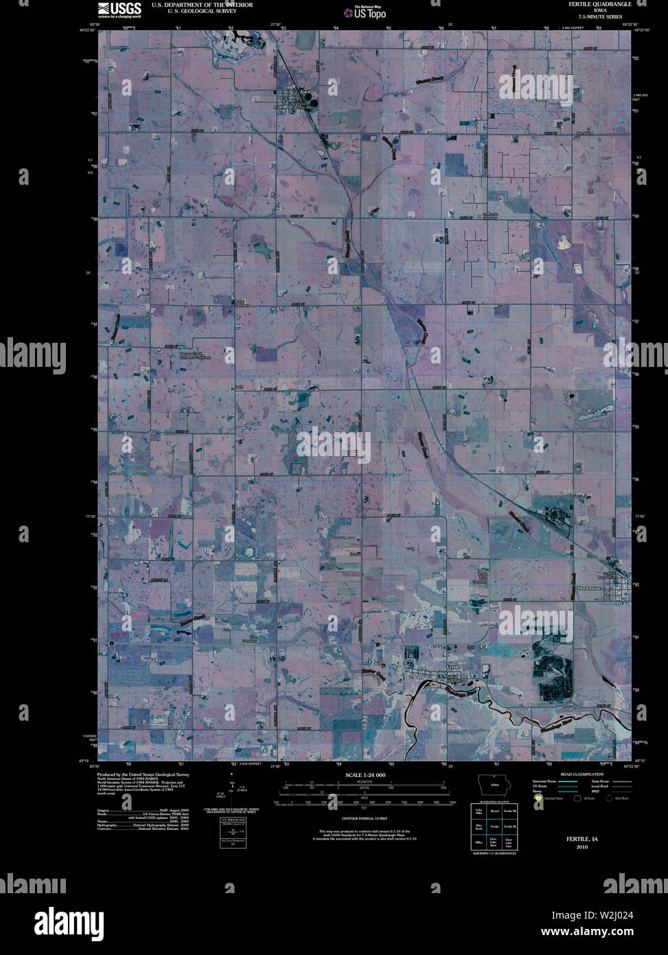 USGS TOPO Map Iowa IA Fertile 20100526 TM Inverted Restoration Stock