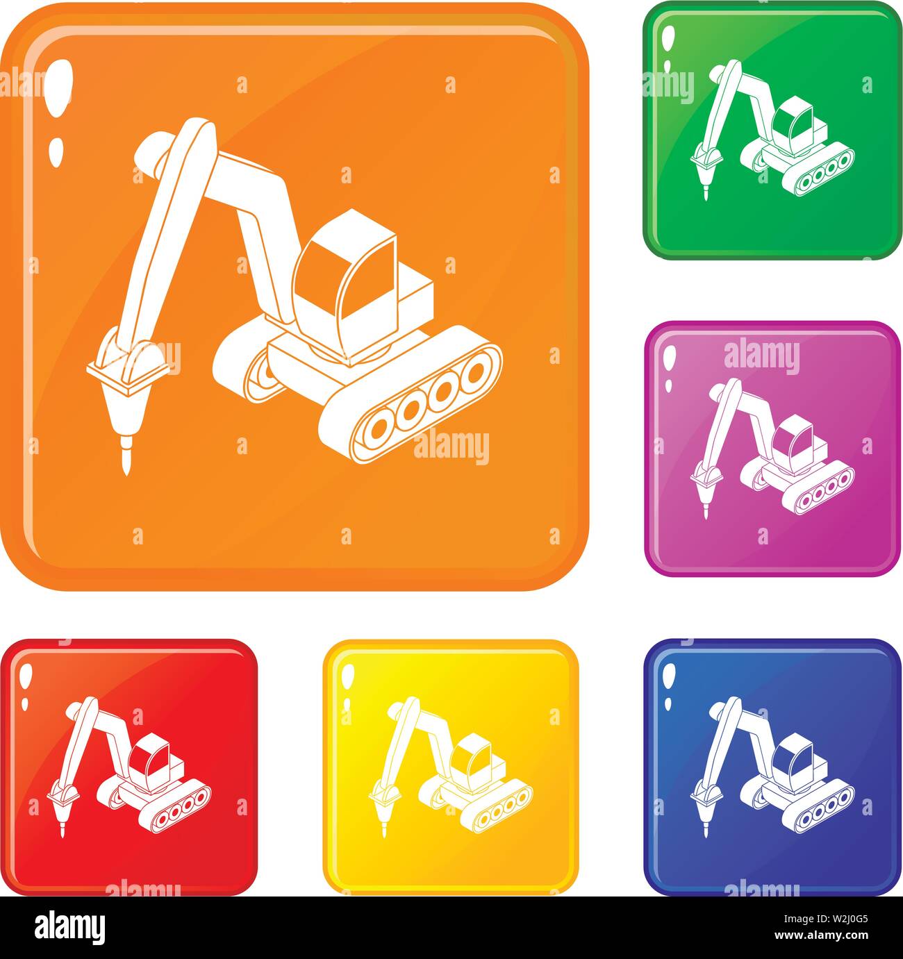 Drill tractor icons set vector color Stock Vector