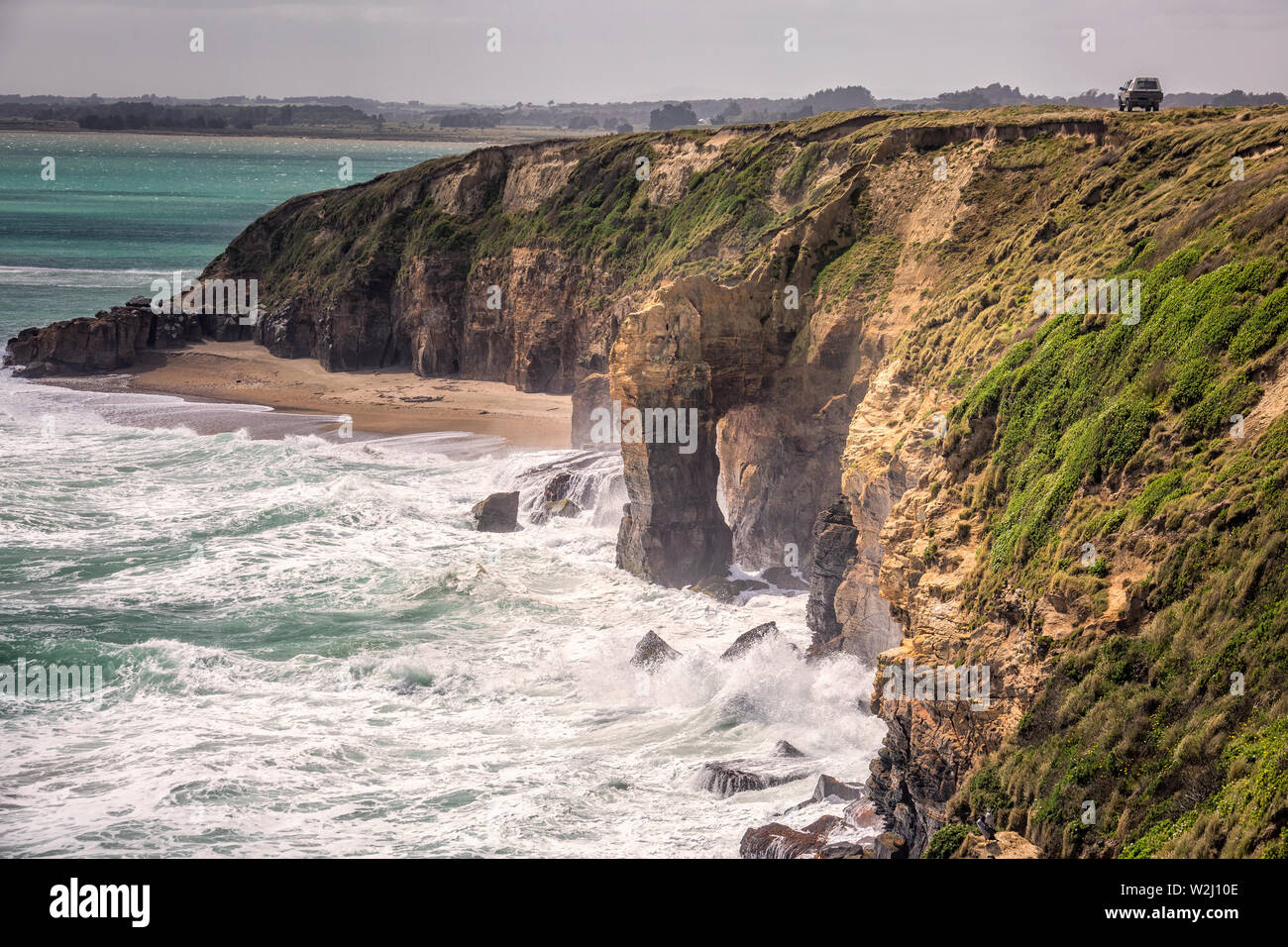 New Zealand coast with huge waves near Bluff, New Zealand Stock Photo ...