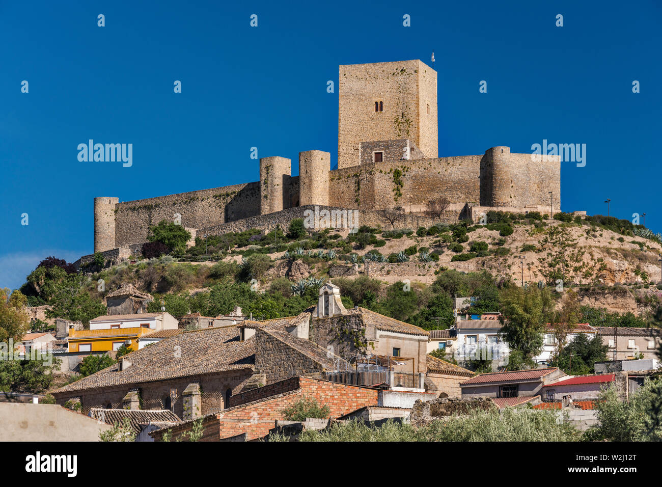 Castillo de Alcaudete, moorish castle, 11th-14th century on hill above town of Alcaudete, Jaen province, Andalusia, Spain Stock Photo