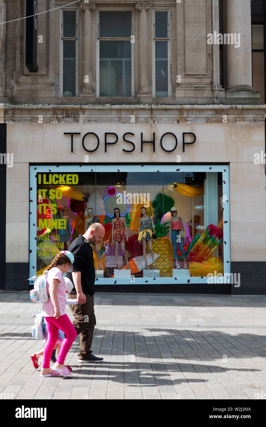 Topshop store window display in Church St Liverpool with sign saying 