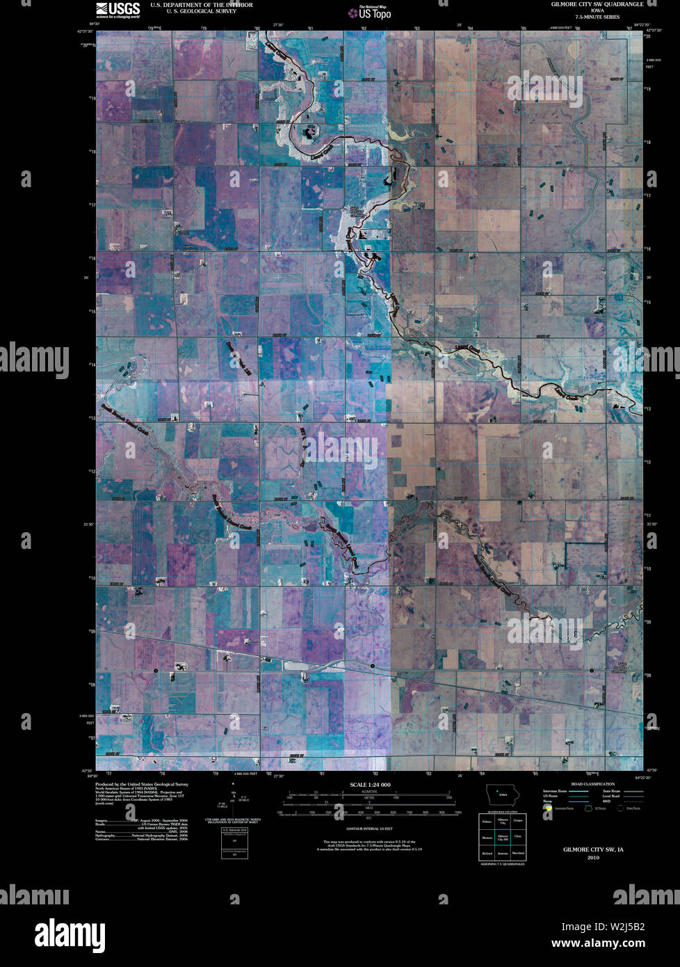USGS TOPO Map Iowa IA Gilmore City SW 20100427 TM Inverted Restoration