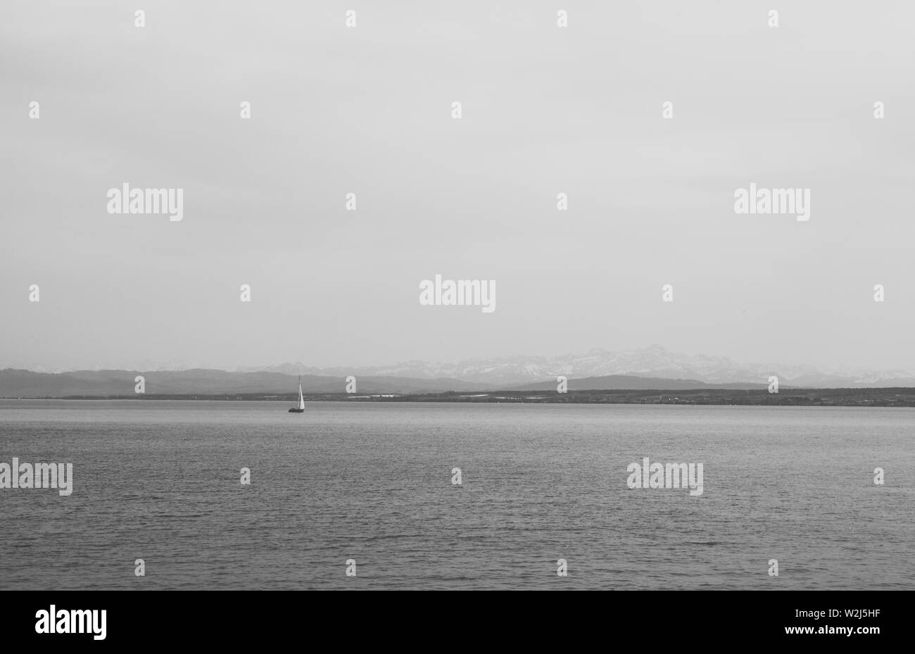Ship on mountain background minimal grey Stock Photo