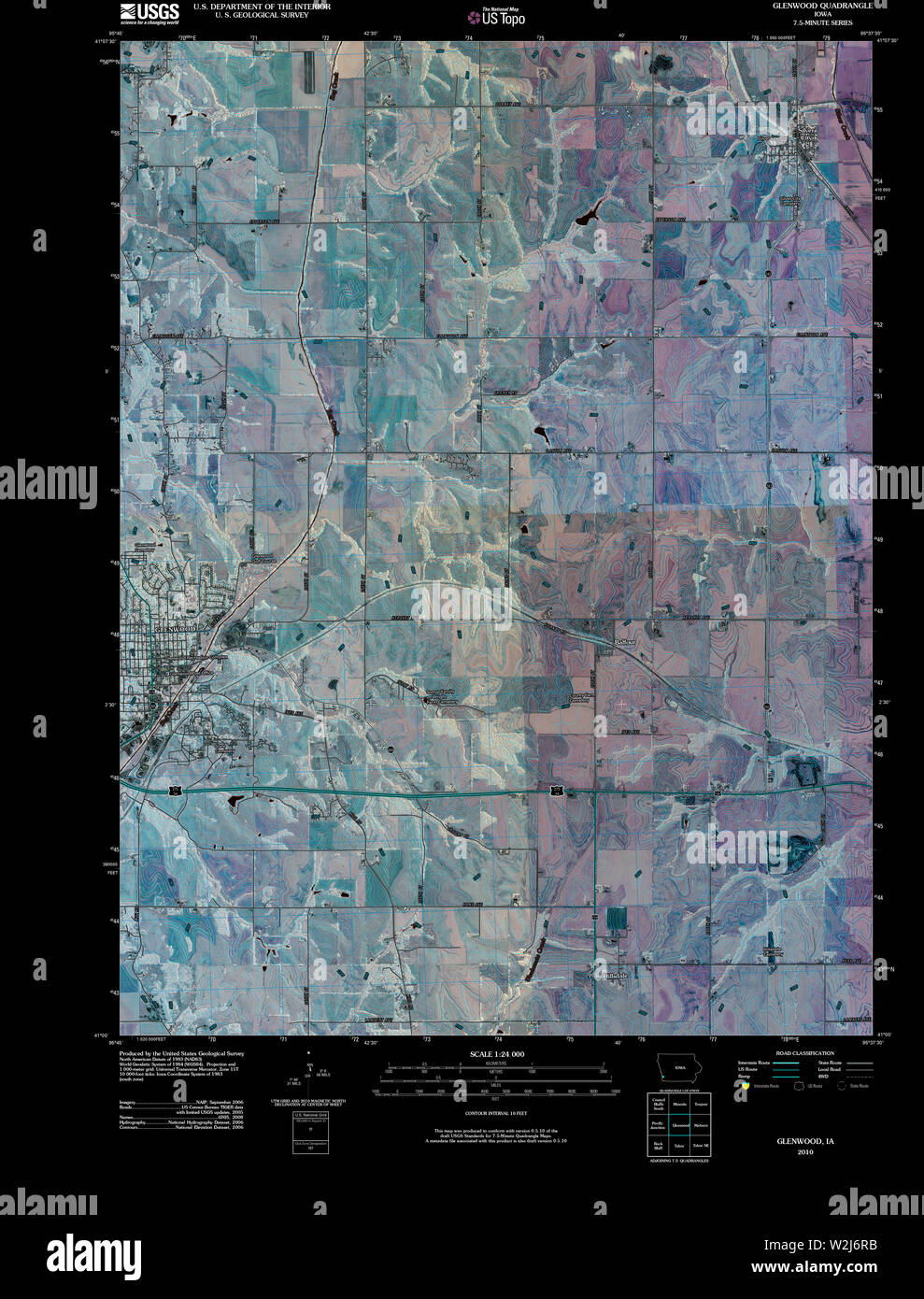Topographical Map of Glenwood, Iowa