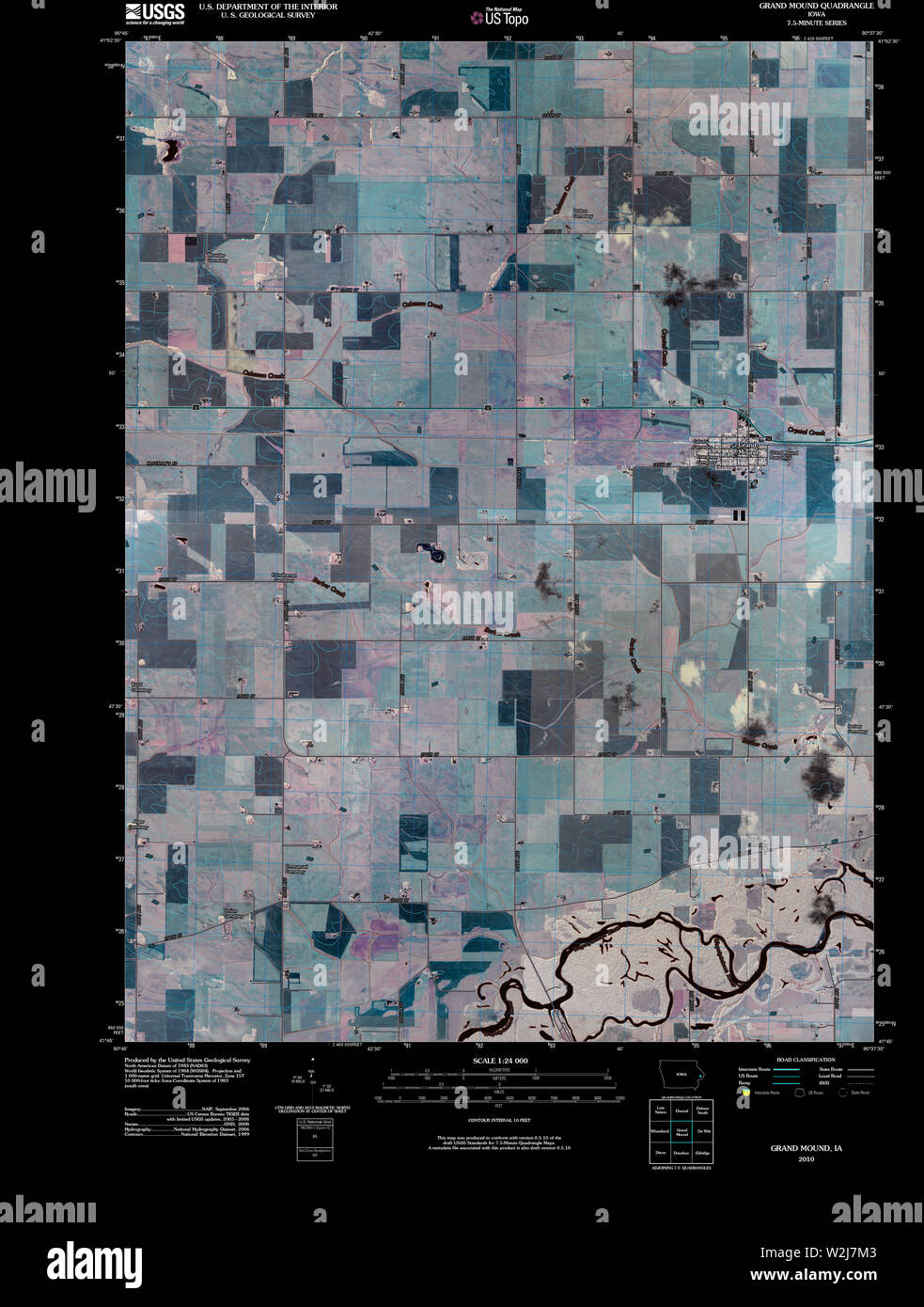 USGS TOPO Map Iowa IA Grand Mound 20100428 TM Inverted Restoration Stock Photo