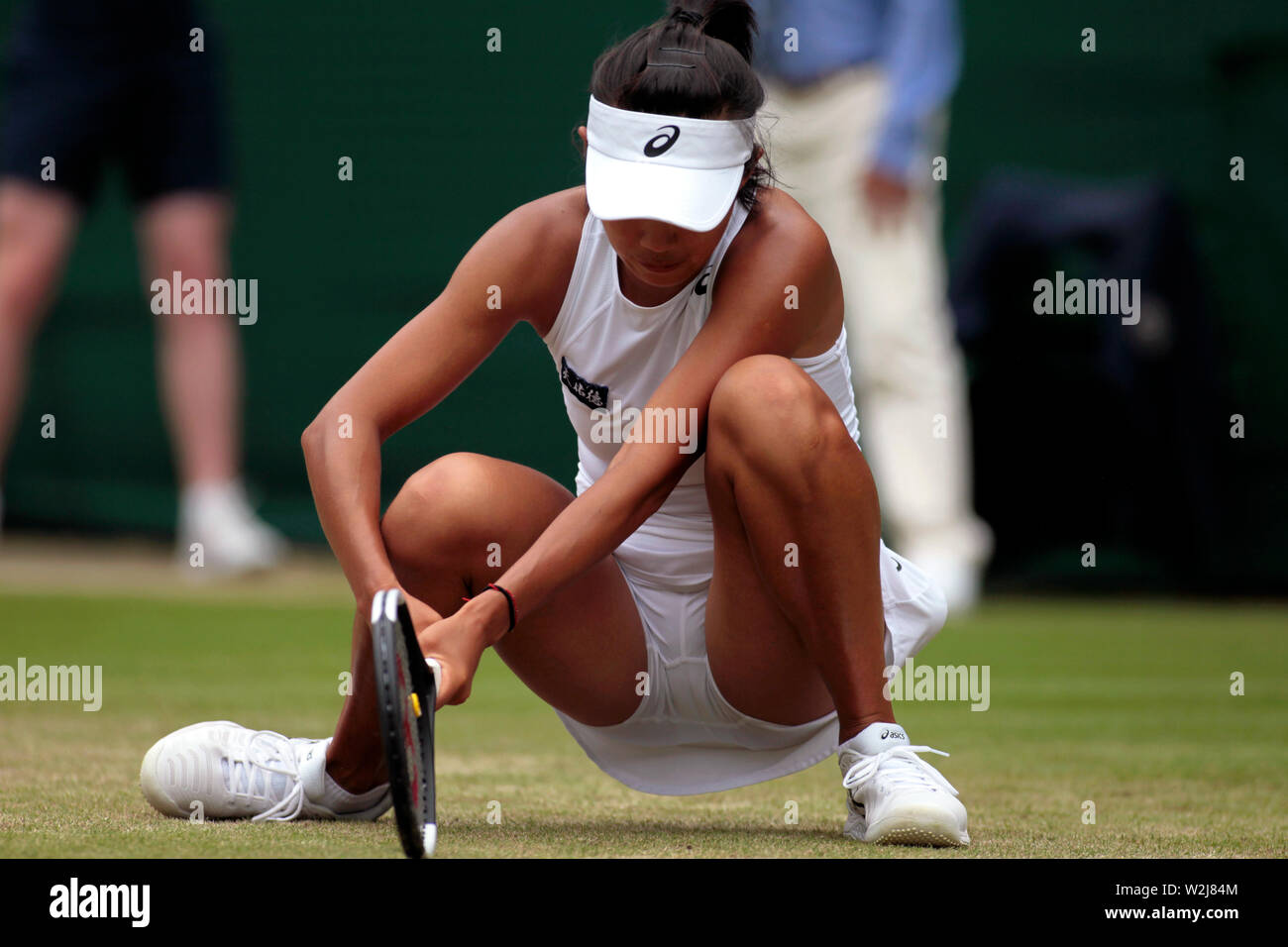 Wimbledon, UK. 9th July, 2019. Zhang Shuai of China reacts to a missed point during her quarterfinal match against Simona Halep of Romania at Wimbledon today, Credit: Adam Stoltman/Alamy Live News Stock Photo