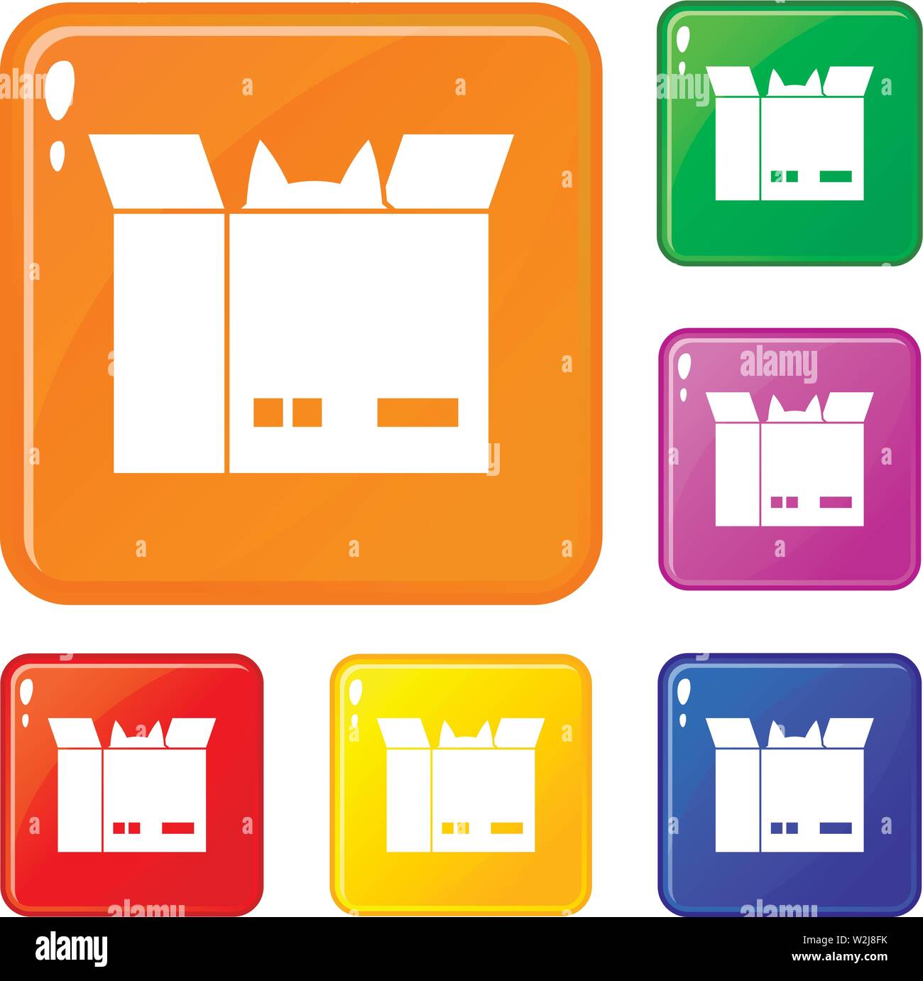 Cat in a cardboard box icons set vector color Stock Vector Image & Art ...