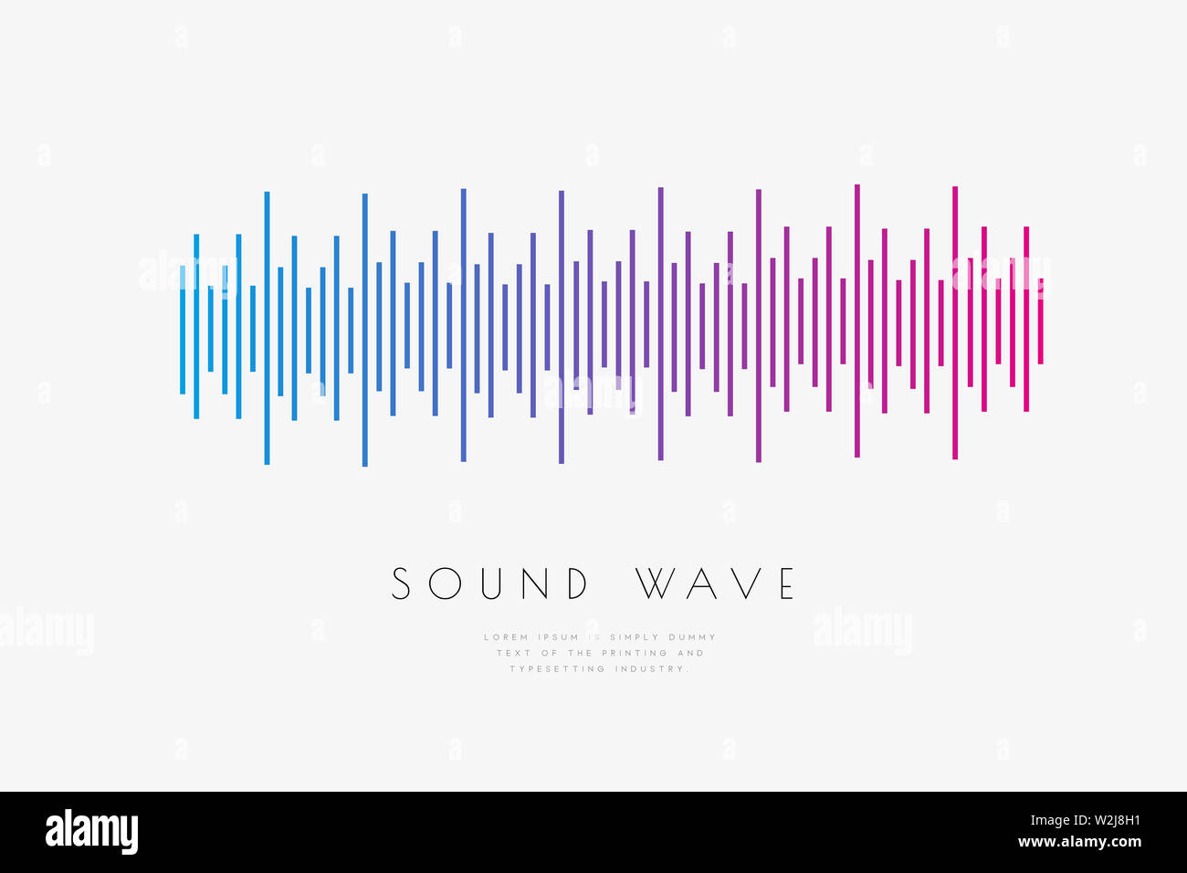 Poster of the sound wave from equalizer. Music soundwave design, light bright elements isolated on light gray backdrop. Abstract background consist of Stock Photo