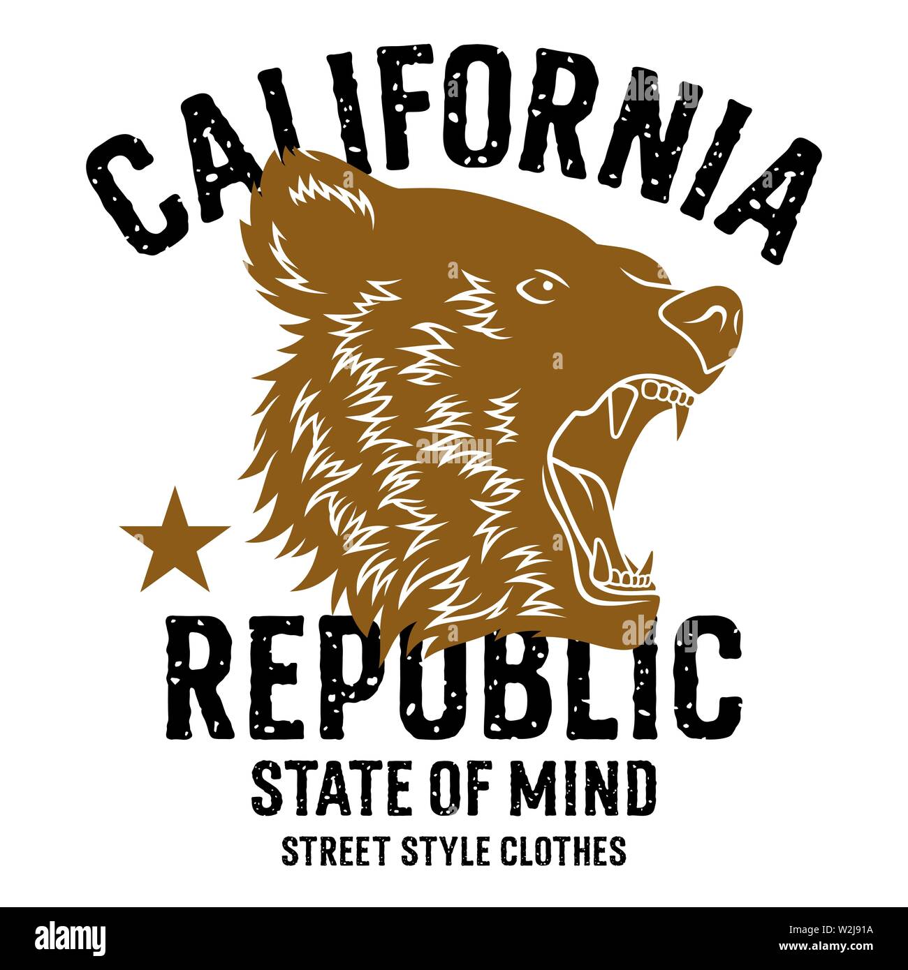 Bear head. California Republic t-shirt design. Trendy Graphic Tee Stock Vector