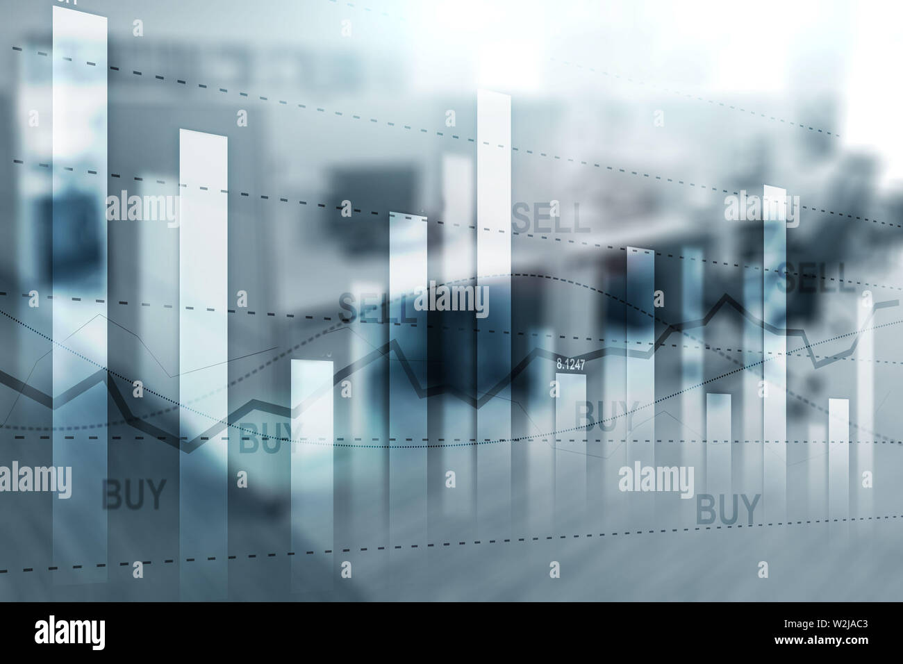 Sell and Buy. Financial stock trading graph chart diagram on blurred ...
