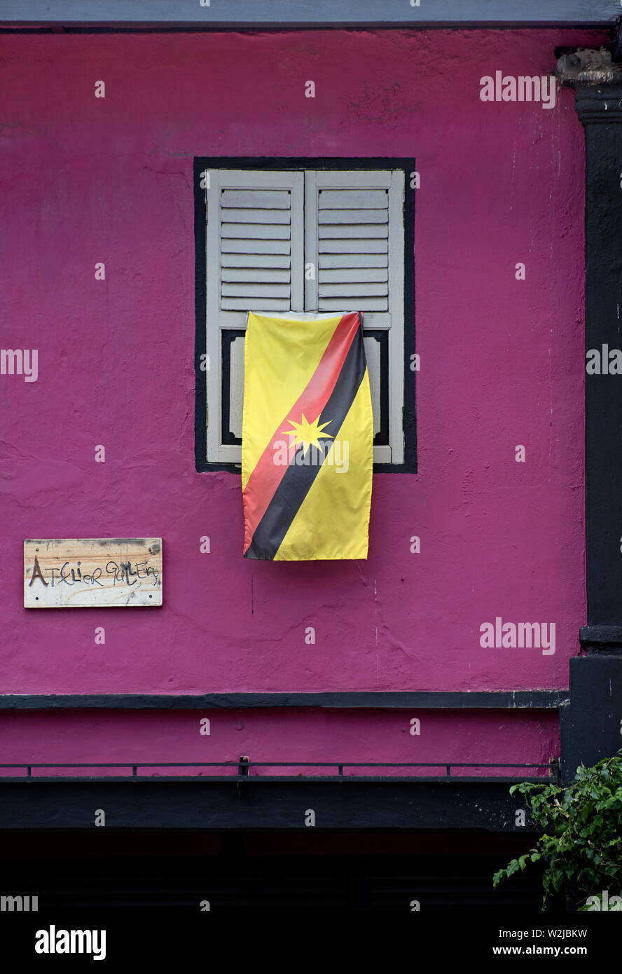 kuching, sarawak/malaysia - february 12, 2017: the flag of sarawak at a house window on jalan main bazaar Stock Photo