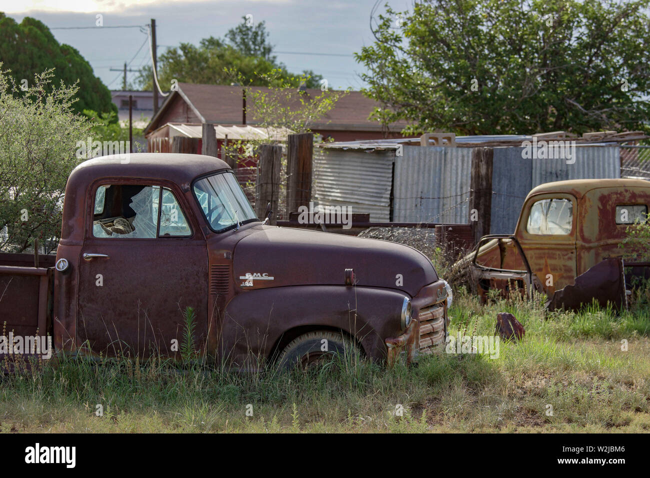 Old pickup truck from the 1950s rusting away in Alpine, Texas. Stock Photo