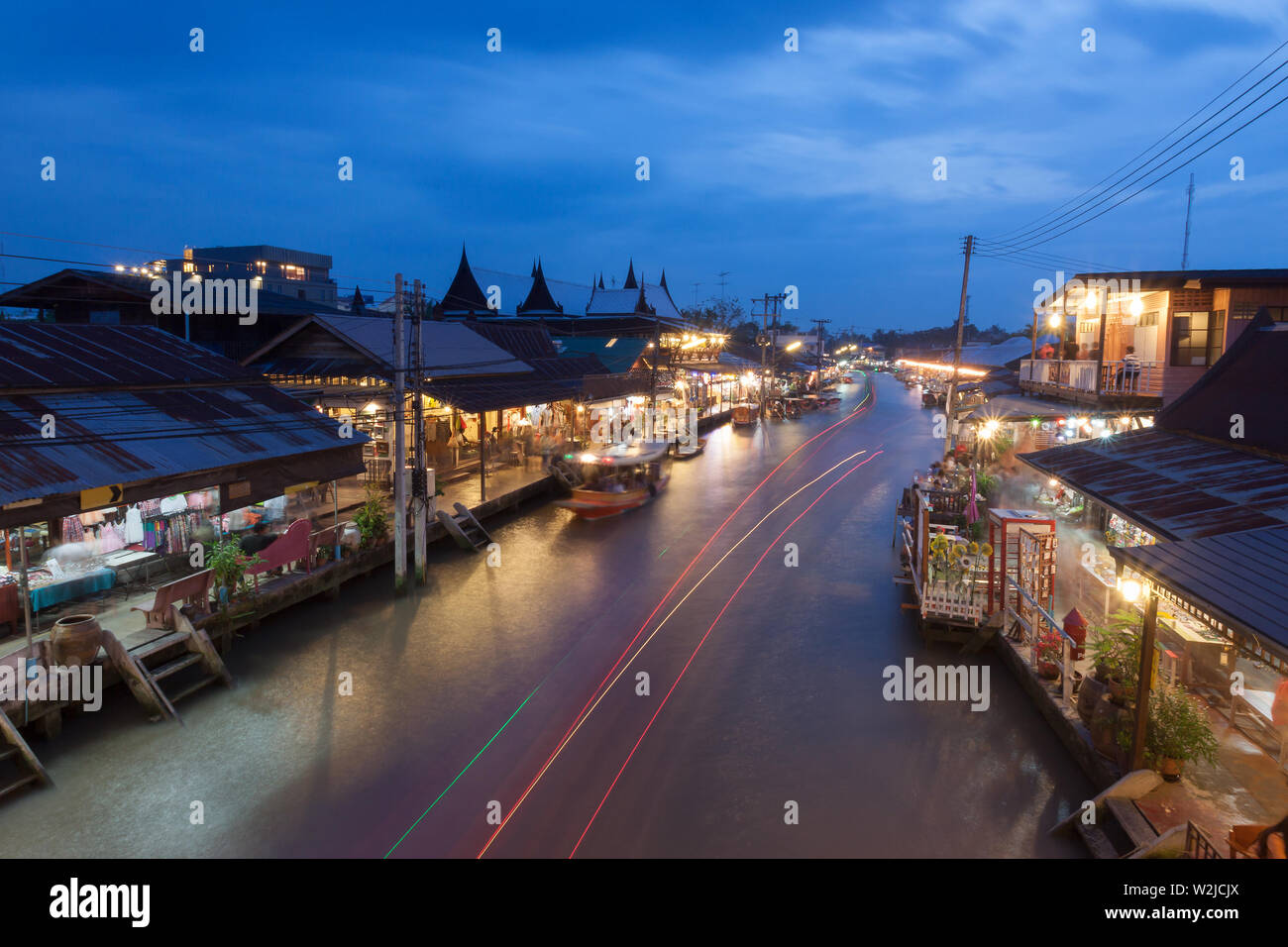 Floating Market At Night In Amphawa Samut Songkhram Thailand