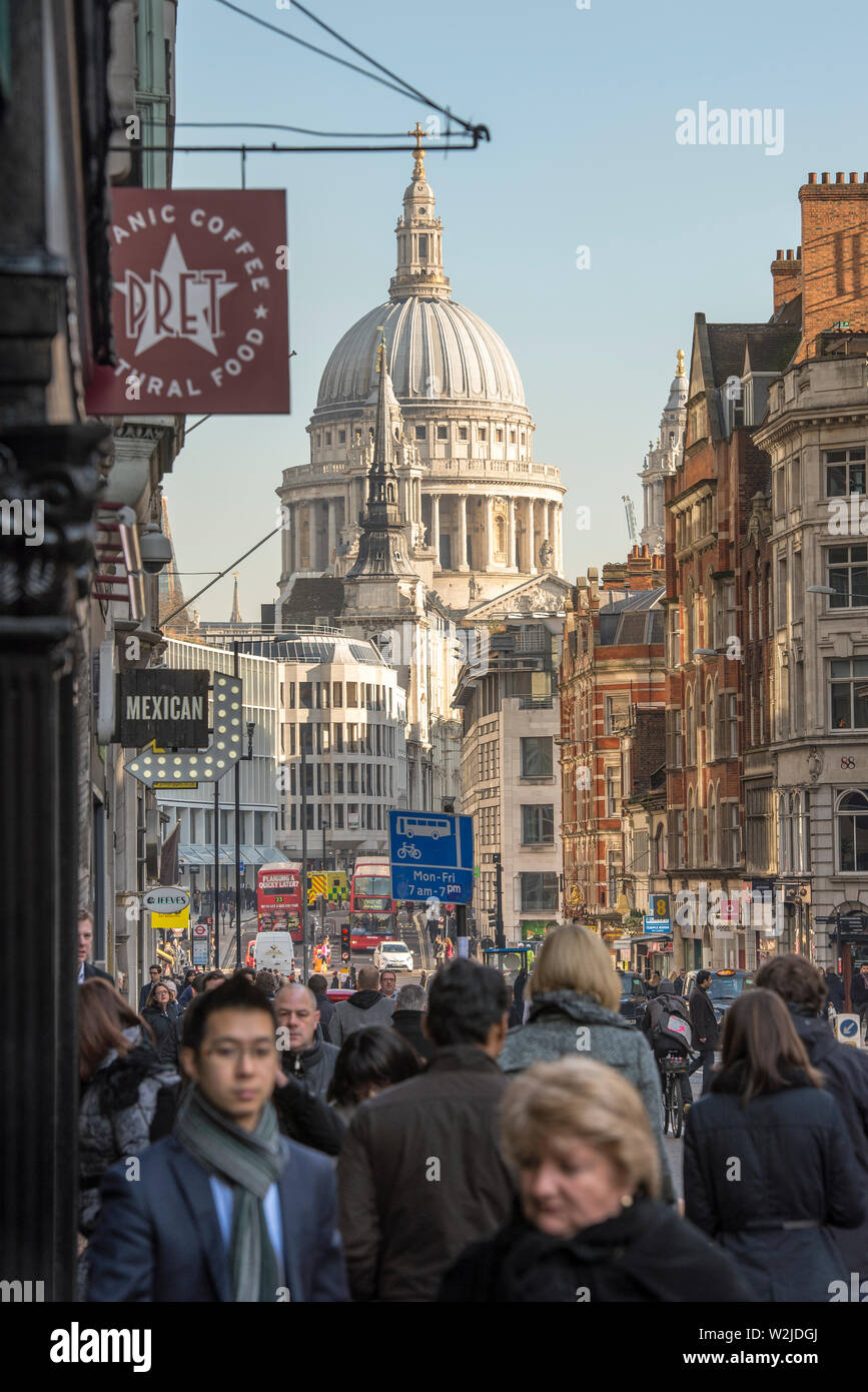 Fleet Street looking East towards St Pauls Cathedral Stock Photo