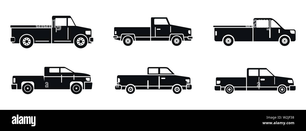 Pickup truck icons set. Simple set of pickup truck vector icons for web design on white background Stock Vector