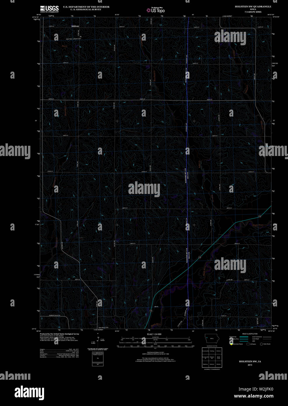 USGS TOPO Map Iowa IA Holstein SW 20130416 TM Inverted Restoration Stock Photo