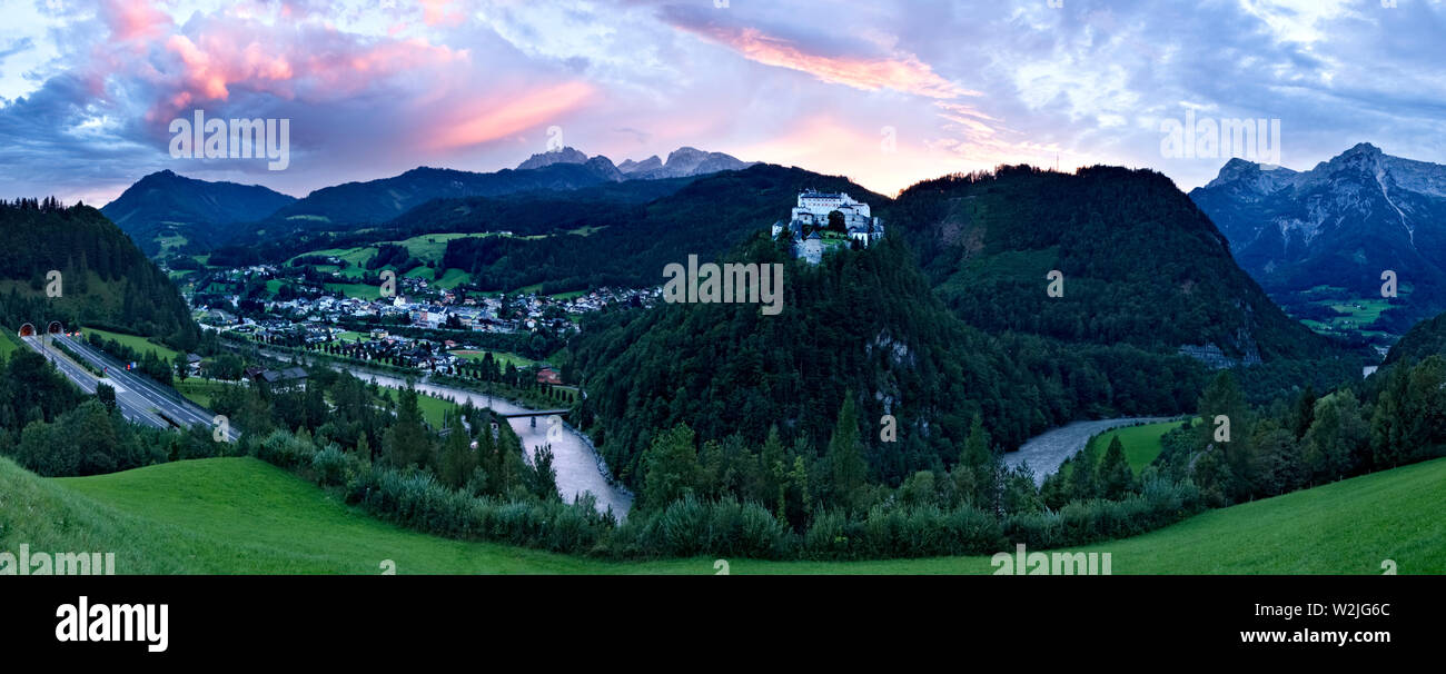Hohenwerfen Castle and the town of Werfen, Salzach valley, Austria, Europe. Stock Photo
