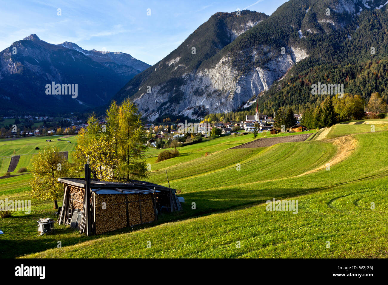 The alpin area round the hamlet of Dormitz, Nassereith municipality, Imst district, Tyrol, Austria, Europe. Stock Photo