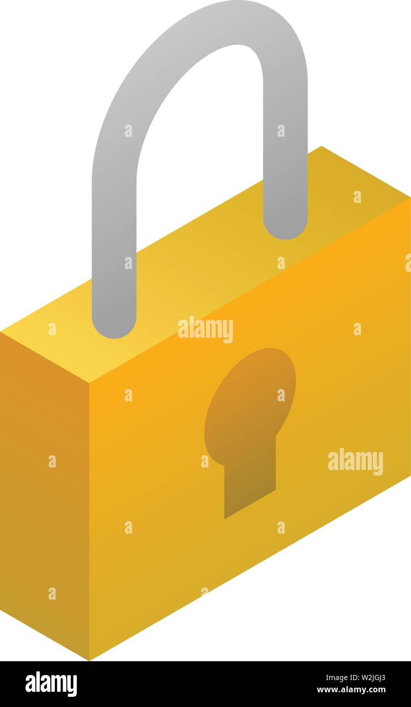 Gold padlock icon, isometric style Stock Vector