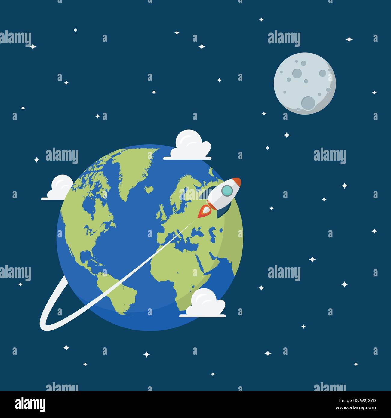 Planet earth and moon in space. Vector illustration Stock Vector