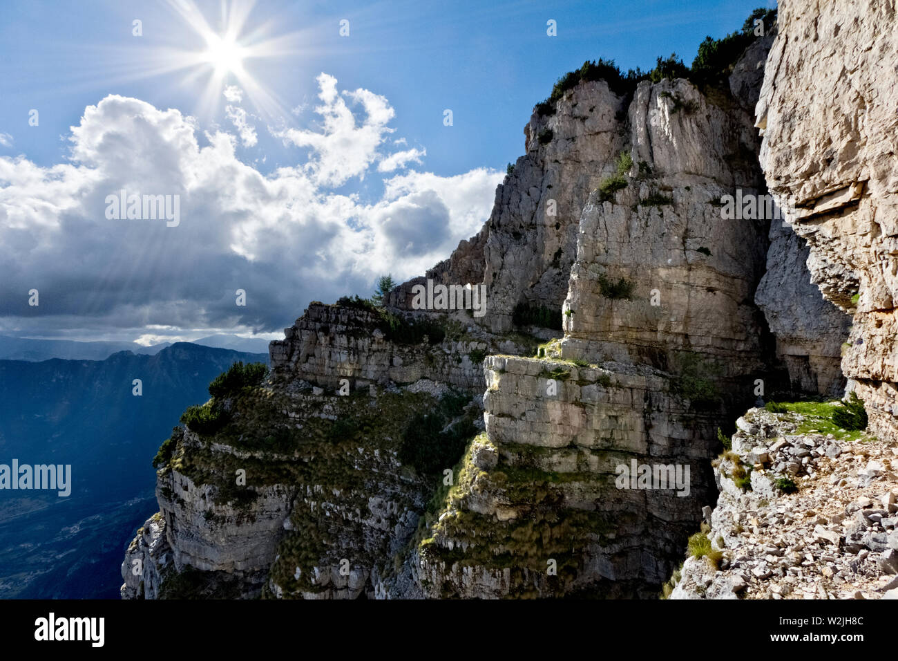 Italian track of the Great War on the Mount Sogi. Pasubio massif, Trento province, Trentino Alto-Adige, Italy, Europe. Stock Photo