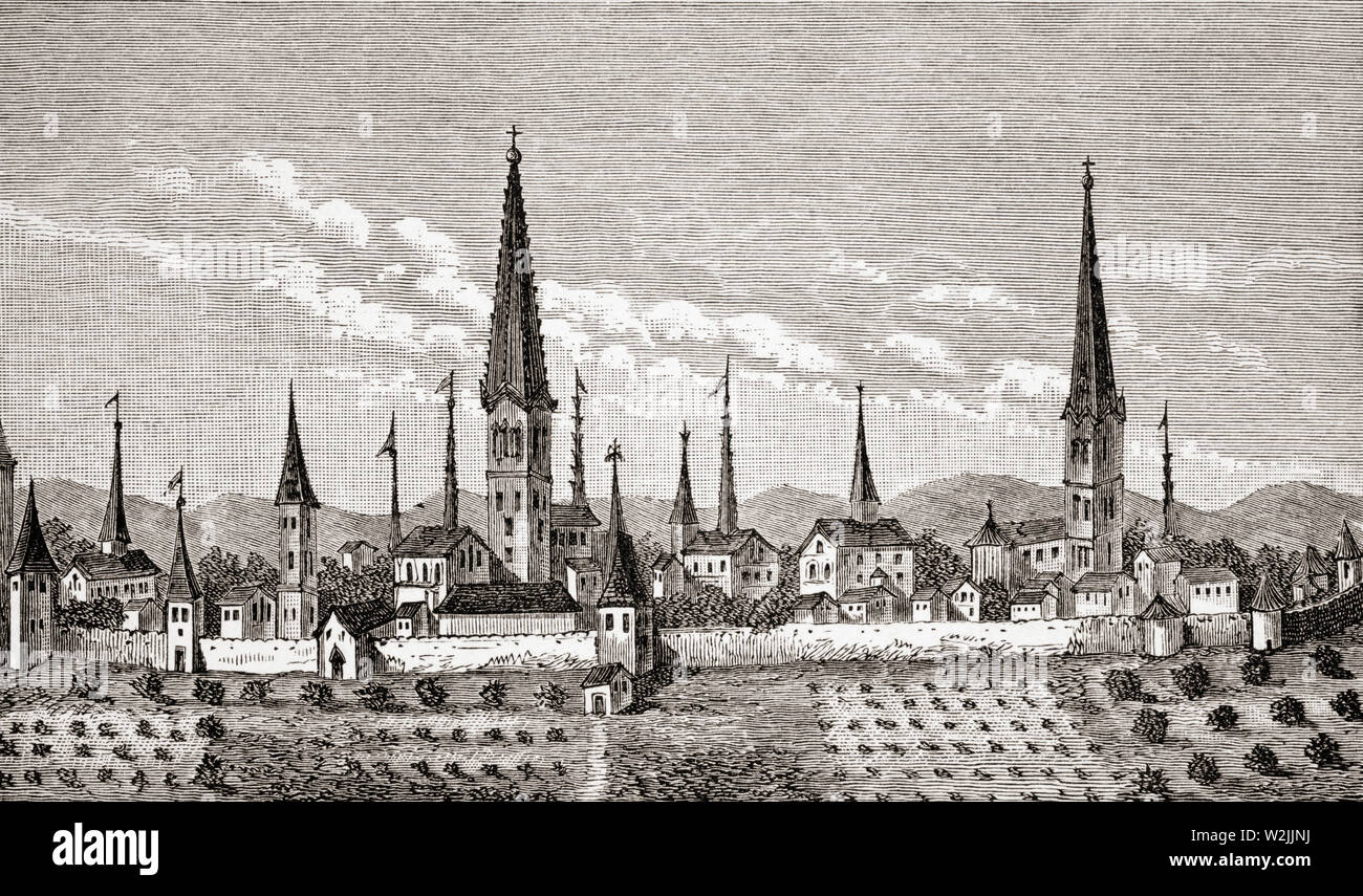 View of Dortmund in the 16th Century from a copper engraving in P. Bertius´s Theatrum Geographicum Stock Photo