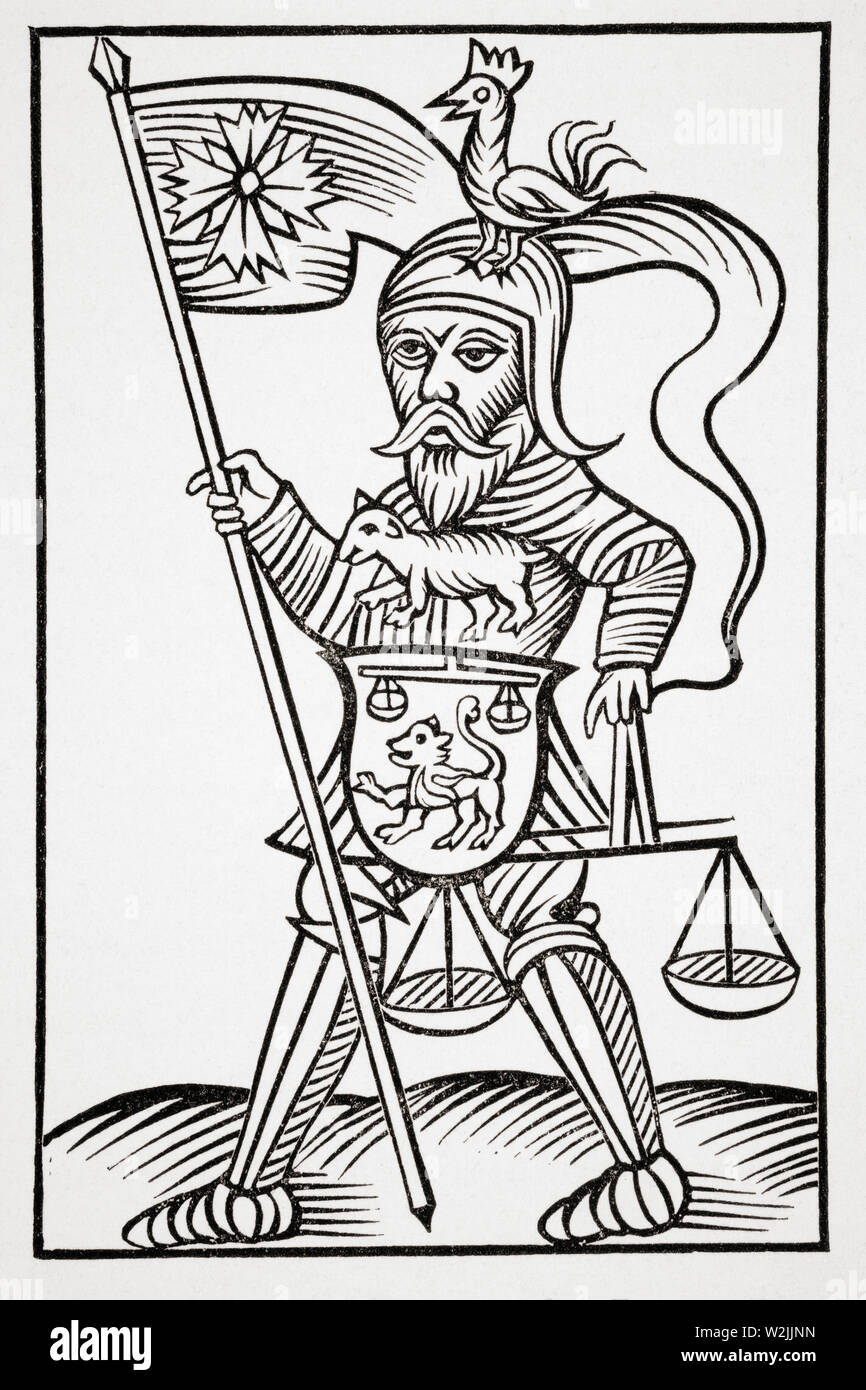 Hermensul or Irmensul. Ancient Saxon idol, 19th century reproduction of a woodcut from Annales Circuli Westphaliae by Herman Stangefol dated 1656 Stock Photo