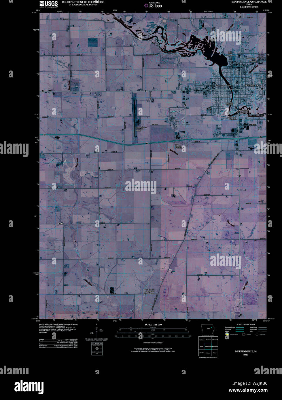 USGS TOPO Map Iowa IA Independence 20100427 TM Inverted Restoration Stock Photo