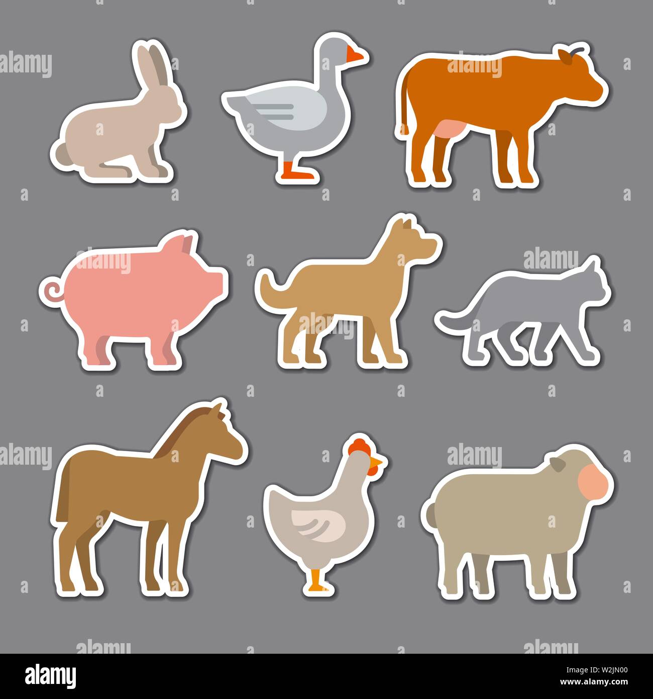 illustration of the farm domestic animals stickers set Stock Vector