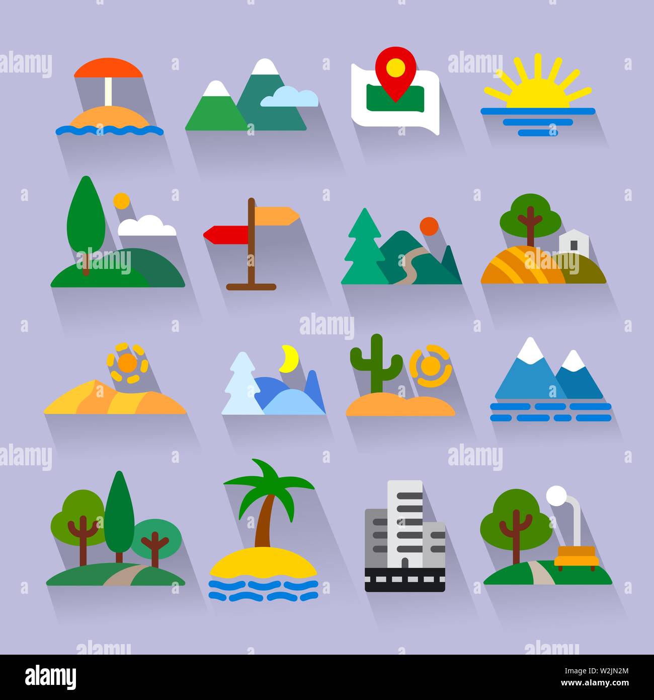 illustration of landscapes and nature flat icons set Stock Vector Image ...