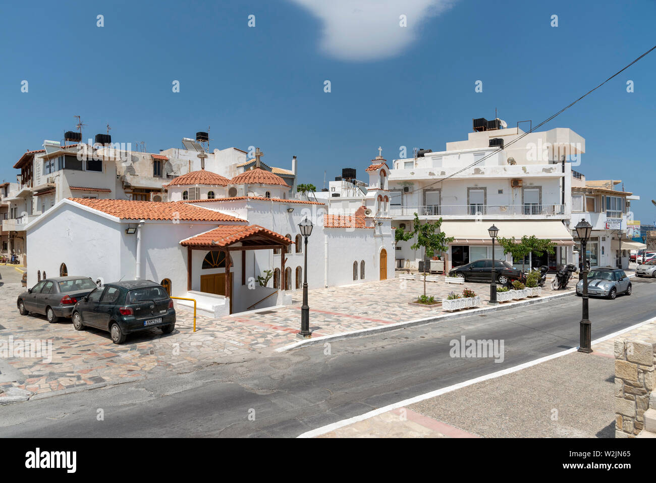 Crete, Greece. June 2019.  The Church of  Afendis Christos close to the small harbour in Ierapetra, southern Crete. Stock Photo