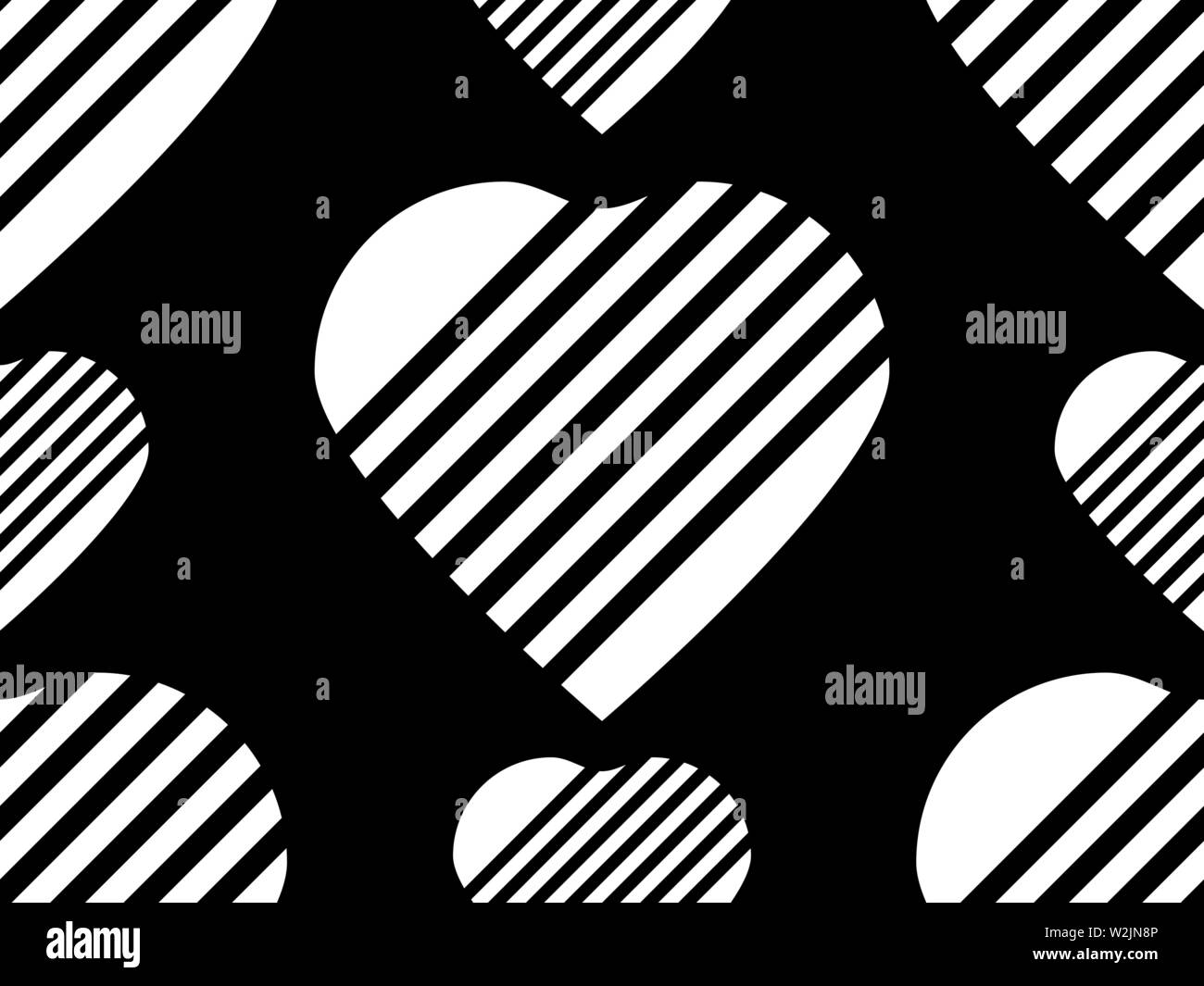 Seamless pattern with striped hearts in black and white. Vector ...