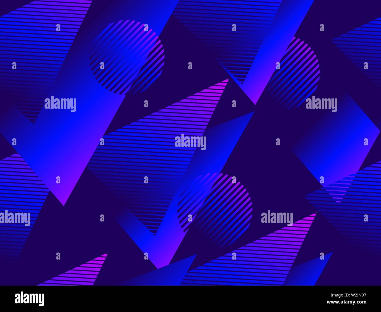Geometric seamless pattern with triangles and circles, blue gradient. Vector illustration Stock Vector