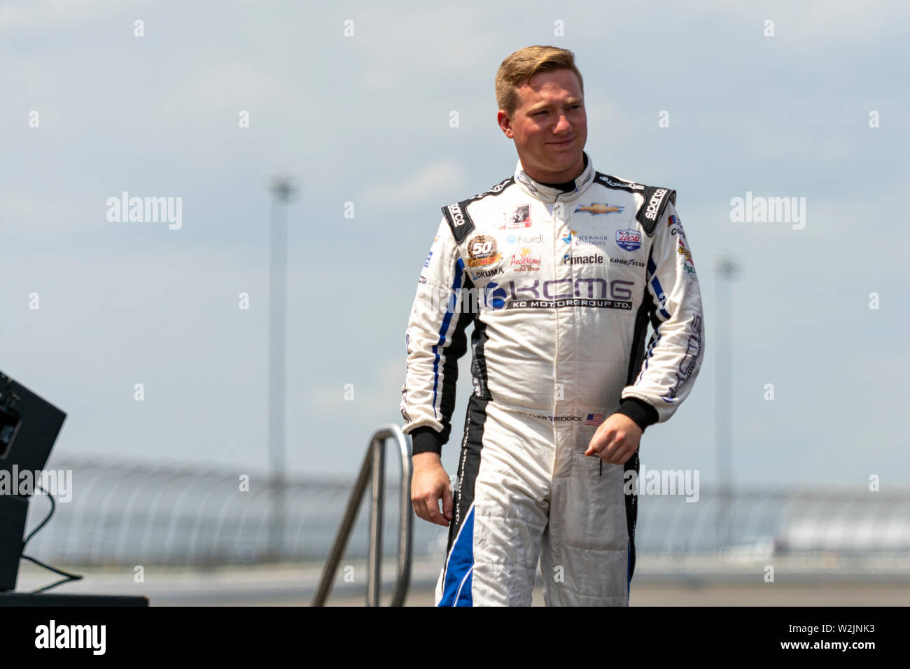 Joliet, IL, United States - June 29, 2019: Tyler Reddick being introduced before NASCAR XFinity Series Camping World 300 race. Stock Photo