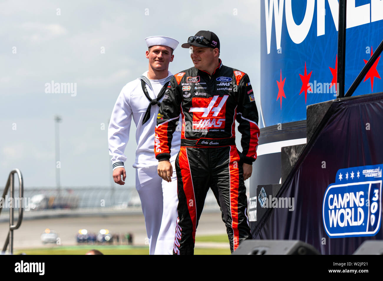 Joliet, IL, United States - June 29, 2019: Cole Custer being introduced before NASCAR XFinity Series Camping World 300 race. Stock Photo