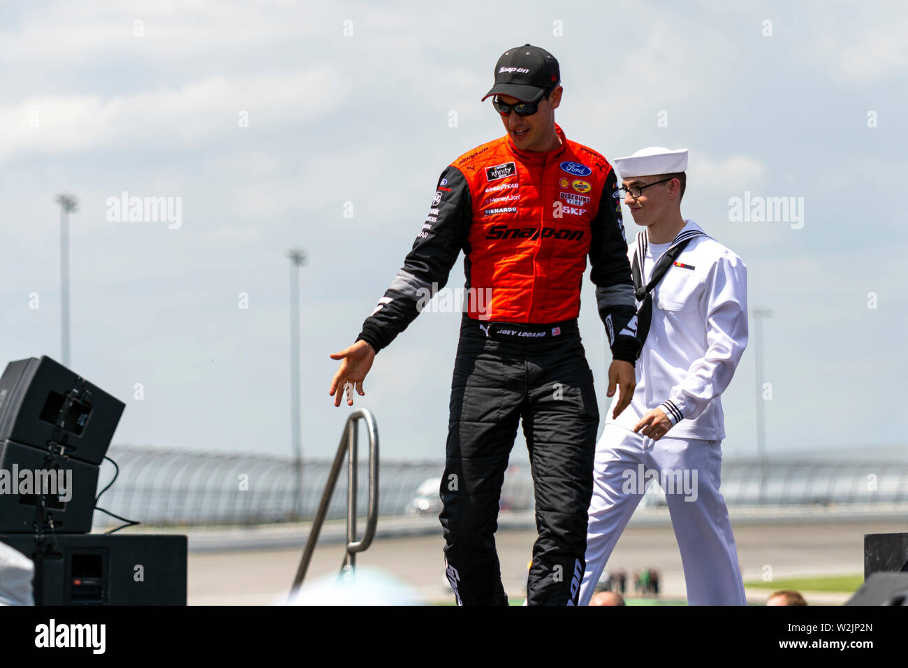 Joliet, IL, United States - June 29, 2019: Joey Logano making an entrance before NASCAR XFinity Series Camping World 300 race. Stock Photo