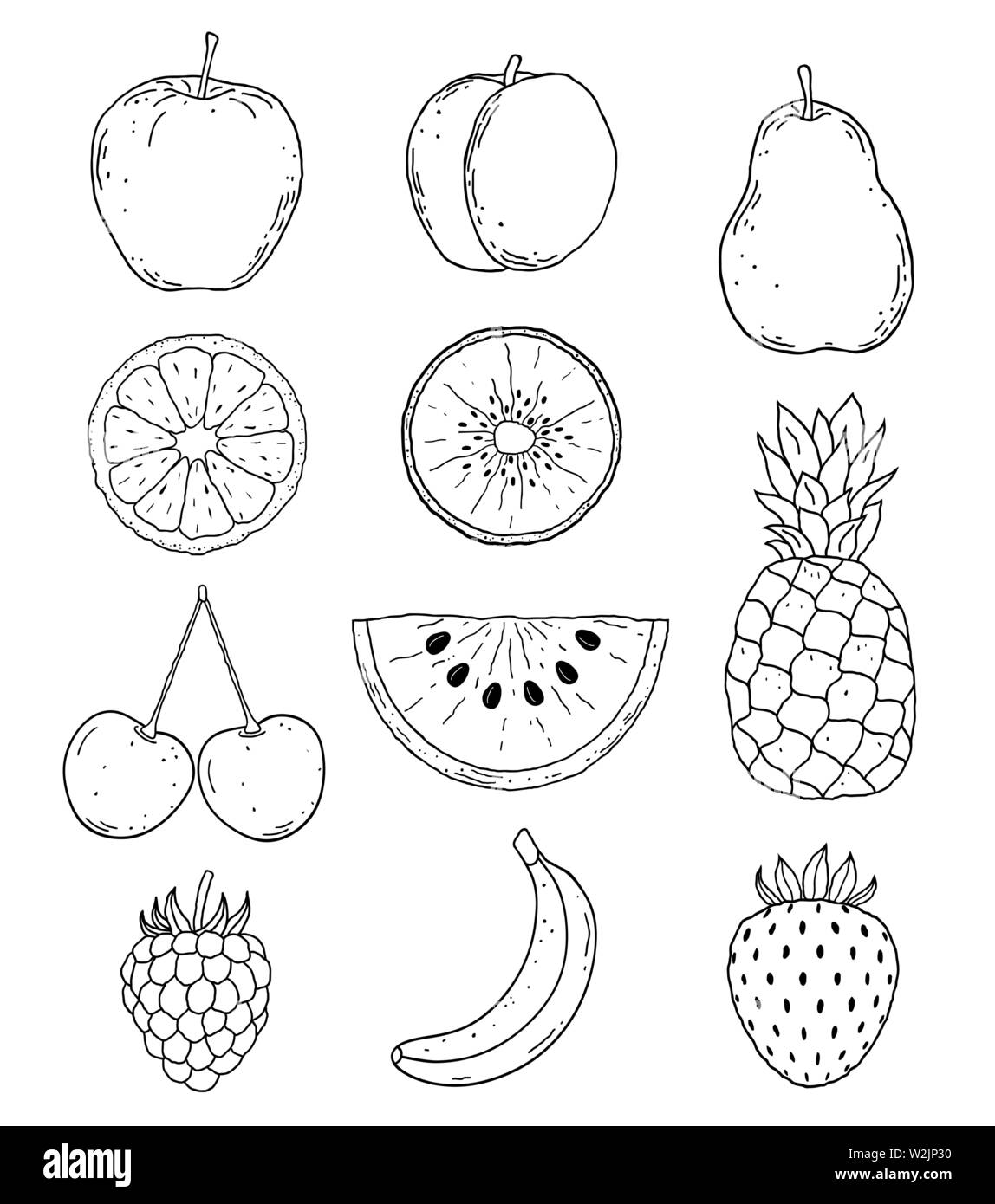 Collection of hand drawn fruits icons on white background Stock Vector ...